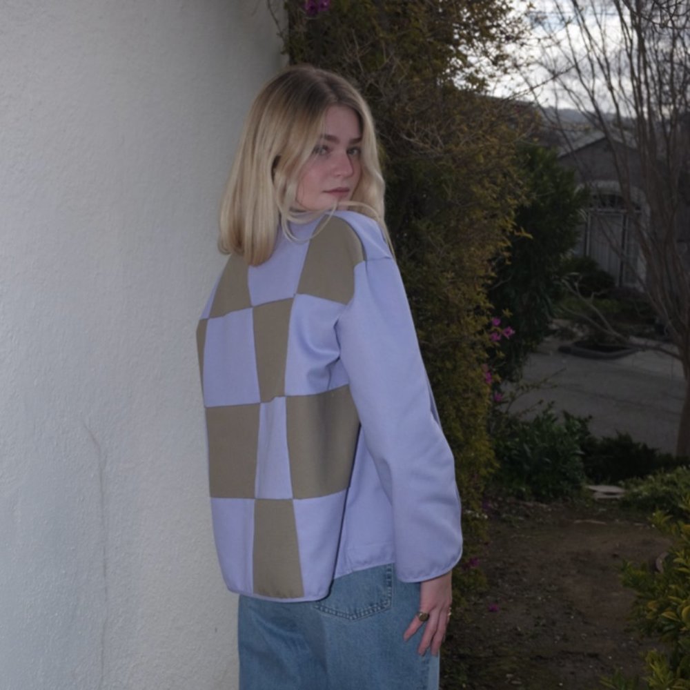 Lavender Check Panel Jacket - Women's Coat